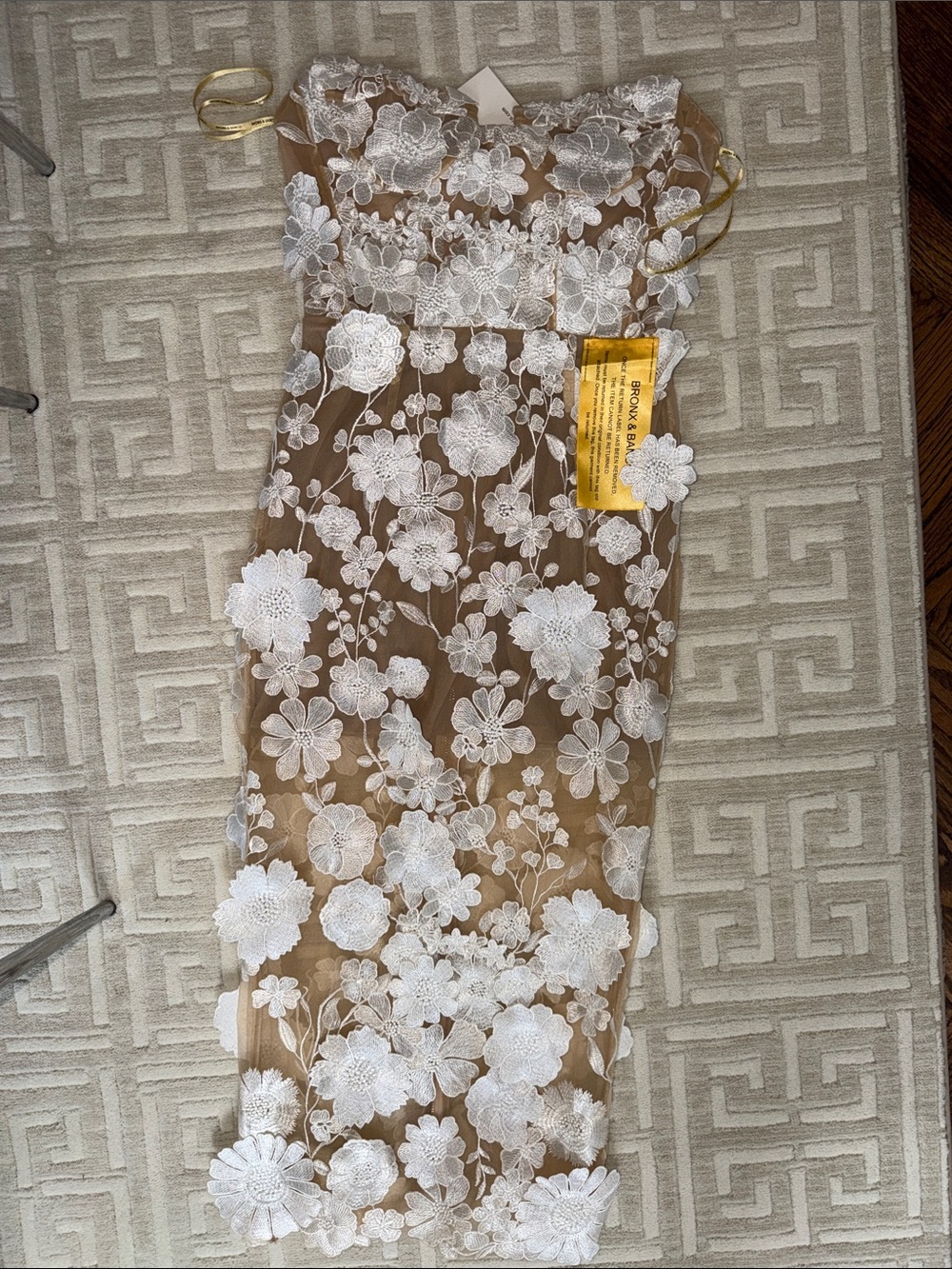 Bronx & Banco NWT mesh Dress with White Floral Appliqué